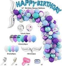 Load image into Gallery viewer, 144Pcs Mermaid Tail Balloons Arch Garland Kit, Green Purple Metallic Confetti Pink Blue Latex Balloons for Mermaid Theme Birthday Party Supplies Under the Sea Party Decorations with 4Pcs Balloon Tools