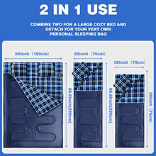 Load image into Gallery viewer, WERTYCITY Double Sleeping Bag Cotton Flannel for Camping Backpacking Hiking, Queen Size XL for 2 Person, Cold Weather Lightweight Waterproof Sleeping Bag with 2 Pillows for Adults and Kids(Navy)