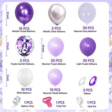 Load image into Gallery viewer, Purple Balloons Arch Garland Kit, Purple Birthday Decorations Pastel Purple Balloons Macaron Purple Grey Balloons Metallic Purple Silver Balloons White Balloons Purple Confetti Balloons