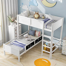 Load image into Gallery viewer, Children's Bed Frame 3FT, Bunk Bed for Kids with Blackboard & Ladder for 2 People, Pine Wood, 198x165x198.5 cm(BxHxT)