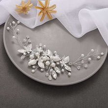 Load image into Gallery viewer, Handcess Leaves Bride Wedding Headband Silver Wedding Crystal Headpiece Pearl Flower Hair Vine Rhinestone Bridal Hair Accessories for Bride and Bridesmaids