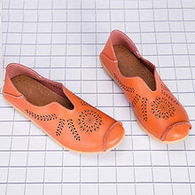 Load image into Gallery viewer, Women's Leather Shoes Loafers Moccasins Casual Slip On Flats Driving Shoes Boat Shoes Size Orange UK5,5=CN40