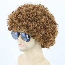 Load image into Gallery viewer, Topcosplay 3 PCS Men's Wig 70s 80s Disco Dude Dirt Bag Wig & Moustache Necklace Short Curly Afro Shaggy Wig Blonde Mixed Black (Light Brown)
