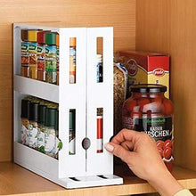 Load image into Gallery viewer, Hustlejacks Spice Rack Organiser, Spice rack kitchen organiser, organise seasoning, best for tidy spices and herbs, expandable rotating spice rack, inside kitchen cupboard, in white plastic.