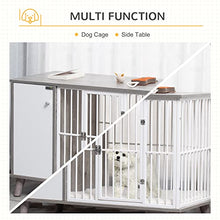 Load image into Gallery viewer, PawHut Dog Crate Pet Kennel Cage Wooden Top End Table w/ Side Cabinet Soft Cushion for Small Dogs Grey 98 x 48 x 70.5 cm