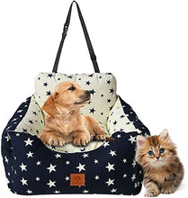 Load image into Gallery viewer, 2 in 1 Dog Car Seat Washable and Stain Resistant Pet Booster Seat for Small and Medium Dogs Cats Super Soft PP Cotton Travel Safety Pet Car Seat with Storage Bag and Harness Strap (Navy Star)