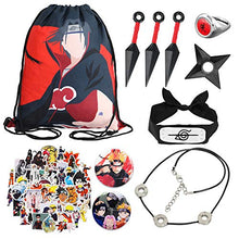 Load image into Gallery viewer, Anime Naruto Gift Set:Drawstring Bag/Headband/Ring/Kunai/Necklace/Button Pins/Stickers/Throwing Plastic Toy