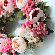 Load image into Gallery viewer, LASPERAL 15" Door Wreath, Artificial Pink Peony Flower Wreath for Front Door Spring Valentine Floral Outdoor Wreath for All Seasons, Wedding, Wall, Home Decor