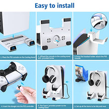 Load image into Gallery viewer, OIVO PS5 Stand with Cooling Fan and dual PS5 Charging Station with Headphone Stand in Mini Size for Playstation 5 PS5 Console, Space Saving PS5 Fan with PS5 Controller Charger and 10 Game Storage
