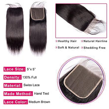 Load image into Gallery viewer, Maxine Hair 5x5 Lace Closure Sliky Straight Wave 100% Unprocessed Human Hair Closure with Baby Hair 14inch
