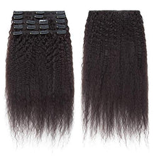 Load image into Gallery viewer, Kinky Straight Human Hair Extension Real Remy Hair Clip in Afro - Double Weft Thick 8 Pieces Full Head (#1B Natural Black, 8 Inch, 95 Gram)