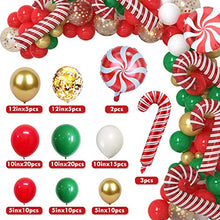 Load image into Gallery viewer, Christmas Balloon Garland Arch kit, 100 Pcs Xmas Red Green Gold Confetti Balloons with Candy Cane Balloons for Christmas New Year Party Deco Wintertime Holiday