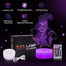 Load image into Gallery viewer, Superhero 3D Night Light, Spiderman Toys for Boys, Spider Man Night Light for Kids with 16 Colors Changing, Decor Lamp with Remote Control, Christmas Birthday Gift for Men Boys Girls(Spider Man)