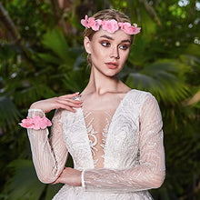 Load image into Gallery viewer, 2 Pieces Flower Wreath Crown Floral Garland Headband with 2 Wristbands Set, Adjustable Festival Headwear Bride Headdress Bridal Headpiece Wedding Hair Accessories for Women Girls Kids, Pink and White