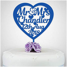 Load image into Gallery viewer, PERSONALISED Wedding/Anniversary Cake Topper - Personalise with ANY SURNAME - Food Safe Acrylic Cake Decoration - Mr And Mrs NAME - Made from Strong 3mm Coloured Acrylic - Different Colours to Choose
