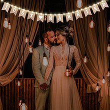 Load image into Gallery viewer, Just Married Burlap Banner, Wedding Bunting Banner with LED Fairy String Light 8 Flicker Mode, Hanging Sign Garland Pennant Photo Booth Props for Bridal Shower Wedding Engagement Car Party Decoration