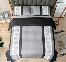 Load image into Gallery viewer, LAZZARO King Size Duvet Set, Non-Iron Kingsize Duvet Covers Bedding Sets, 3 Pcs with Zipper Closure + 2 Pillowcases 230 cm x 220cm Black/White/Grey