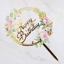 Load image into Gallery viewer, 3 Pcs Flowers Cake Toppers Acrylic Happy Birthday Cake Toppers Various Birthday Party Wedding Cake Decoration