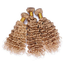 Load image into Gallery viewer, Mila 3 Bundles Human Hair Weave Deep Wave 27# Honey Blonde 7A Brazilian Virgin Curly Hair Bundles Extensions 100g/Bundles (12"14"16")