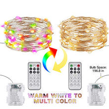 Load image into Gallery viewer, 2 Packs Fairy Lights Battery Powered, 5M 50 Led Silver Wire Warm White & Multi-Colour Battery Operated Twinkle String Lights with Timer Remote Control for Outdoor, Christmas, Wedding, Indoor, Bedroom