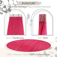 Load image into Gallery viewer, RUNATURE Pink Tape in Hair Extension Human Hair Colored Tape Hair Extensions Remy Human Hair Hot Pink Tape in Extensions Human Hair 12 Inch 20 Gram