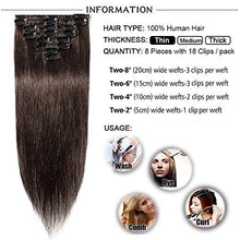 Load image into Gallery viewer, Hair Extension Real Human Hair Clip in #02 Dark Brown - 100% Remy Natural Hair Extensions 8 Pcs Full Head Thin Thickness 12 inch 55g