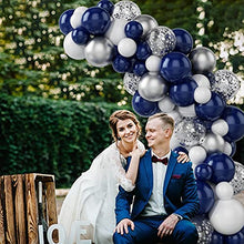 Load image into Gallery viewer, GRESAHOM Balloon Arch Kit Garland, Navy Blue Balloon Decoration Set, 100pcs Blue White Silver Latex Balloons 10pcs Confetti Balloons for Boys Men Birthday Party Decorations, Baby Shower, Wedding