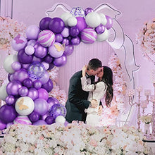 Load image into Gallery viewer, KAINSY Purple Balloon Garland Arch Kit, Wedding Balloon Arch Kit, 91pcs Purple White Latex Balloons Agate Balloons with 10pcs Hollow Butterfly Sticker for Indoor Outdoor Birthday Party Decoration