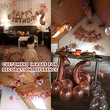 Load image into Gallery viewer, iZoeL Rose Gold Birthday Party Decoration for Girls Women Happy Birthday Banner, Rose Gold Fringe Curtain Foil Tablecloth, Heart Star Confetti Balloons and 10g Table Confetti