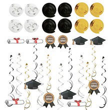 Load image into Gallery viewer, Zerodeco Graduation Decorations, Black and Gold Congrats Grad Banner Paper Pompoms Hanging Swirls Graduation Confetti Paper Garland Party Balloons for Grad Party Decoration Supplies
