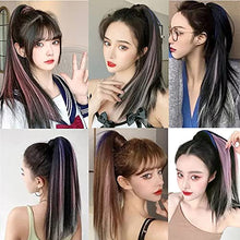 Load image into Gallery viewer, MEIRIYFA Claw on Ponytail Extension Clip in Hair Extensions Long Straight Pony Tail Synthetic Hairpieces for Women 19 Inch (Black Mix Pink Blue)