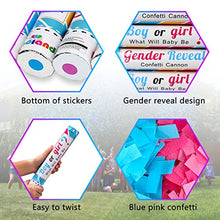 Load image into Gallery viewer, Gender Reveal Confetti Cannon Poppers 2 Pink and 2 Blue Boy or Girl 12 Inch Shooter with Biodegradable Confetti for Baby Gender Reveal Party Announcement
