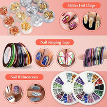 Load image into Gallery viewer, Nail Art kit Accessories, 15pcs Nail Art Brushes, Tools, Nail Pen designing Dotting, Colourful Nail foil, Stripping Manicure Tape, Rhinestone, Nail Glitter Powder, Nail File, Supplies In Nail Art Set