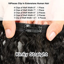 Load image into Gallery viewer, 10Pcs Kinky Straight Clip In Hair Extensions Remy Human Hair 14inch/120g Coarse Yaki Straight Clip In Real Human Hair Extensions Clip Ins Full Head #1B Natural Black
