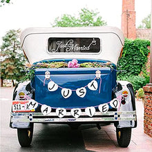 Load image into Gallery viewer, Konsait just married decorations, Just Married Car Window Decal Car Sticker& Just Married Bunting Banner Garland for Wedding Honeymoon Car Decoration Newlywed Wedding Gift