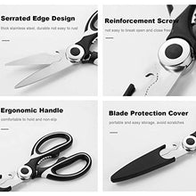 Load image into Gallery viewer, 2Pcs Kitchen Scissors, Heavy Duty Kitchen Scissors, Stainless Steel Kitchen Shear with Cover, Sharp Cooking Scissors for Meat Chicken Fish Nut Vegetable Herb, Bottle Opener