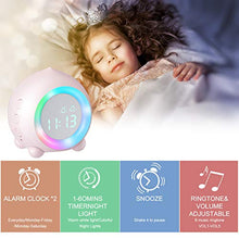 Load image into Gallery viewer, Homealexa Kids Alarm Clock, Wake Up Light Digital Clock Nap Timer Snooze Funtion Digital Simulator Alarm Clock Bedside for Girls Boys Bedroom Alarm Clock with LED Night Light Lamp (Pink)