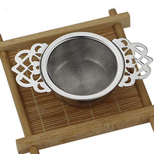 Load image into Gallery viewer, Tea Filter, Stainless Steel Tea Strainer with Bowl, Lace Double Handles Traditional Loose Leaf Tea Strainer Ultra Fine Mesh Tea Infuser (Silver)