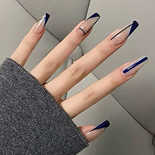 Load image into Gallery viewer, Brishow Coffin False Nails Long Fake Nails Geometric Lines Press on Nails Ballerina Acrylic Stick on Nails 24pcs for Women and Girls