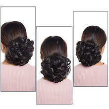 Load image into Gallery viewer, Silk-co Short Messy Hair Bun Scrunchy Scrunchie Updo Clip in Dark Brown Hairpieces Chignon Curly Wavy Combs Hair Extensions