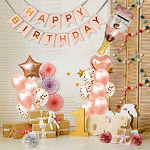 Load image into Gallery viewer, Rose Gold Birthday Decorations | Happy Birthday Banners With Heart Star Foil Confetti Balloons| Giant Champagne Foil Balloons | Birthday Decoration For Girls With Tissue Paper Pompoms