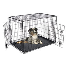 Load image into Gallery viewer, Dog Puppy Cage Folding 2 Door Crate with Metal Tray Large 36-inch Black