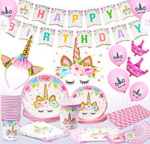 Load image into Gallery viewer, HUGE 102 PIECE 16 Guests Unicorn Party FREE PRINCESS BALLOONS Supplies Unicorn Party Balloons, Plates, Cups, Napkins, Table Cloth, Banner AND MORE!!! Unicorn Birthday Party Decorations for Girl