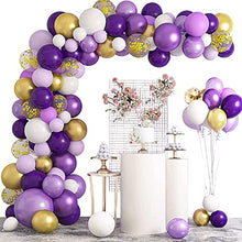 Load image into Gallery viewer, i-QiQi Purple Balloon Garland Kit, Latex Gold Confetti Balloons Metallic Gold Balloons White for Engagement Wedding Birthday Party Baby Shower.