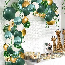 Load image into Gallery viewer, 128 PCS Jungle Theme Safari Decorations with Green Balloon Garland Arch Backdrop, Tropical Leaves Decoration, Ivy Vines, Birthday Party Supplies for Boy or Girl (green)