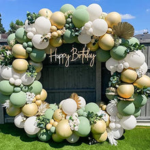 Load image into Gallery viewer, HOUSTAR Sage Green Balloon Garland Arch Kit,Avocado Green White Gold Balloons for Baby Shower,Birthday,Wedding,Tropical Party,Graduation or Jungle Safari Theme Backdrop Party Decorations