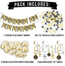 Load image into Gallery viewer, 25th Anniversary Decorations and Birthday Party Kit – Cheers to 25 Years Banner, Balloons, Swirls and Confetti Party Supplies