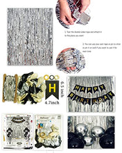 Load image into Gallery viewer, OXOSED Party Decorations - Happy Birthday Banner with Silver, Black, Silver Confetti Party Balloons – Complete Birthday Decorations Set for Men and Women - Happy Birthday Banner Black and Silver