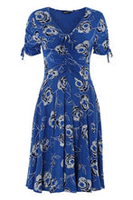 Load image into Gallery viewer, Roman Originals Women Fit & Flare Skater Dress Ladies Stretch Jersey Casual Summer Autumn Winter Party Beach Cruise Holiday V-Neck Knee Length - Royal Blue - Size 14