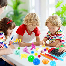 Load image into Gallery viewer, Fidget Sensory Toys for for Autism, ADHD. 2 Stress Relief Balls, 2 Soybean Squeeze, 2 Flippy Chain and 3 Large Size Stretch Strings with Reusable Packaging (Premuim Quality)